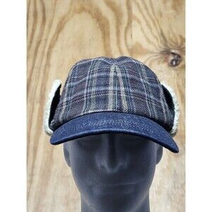 Wigens Plaid Wool Baseball Cap with Earflaps Brown Men 7 3/8 Quilt Fleece Lined